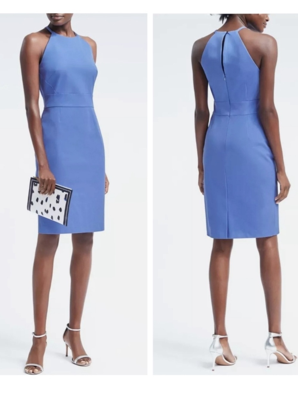 NWT Banana Republic Bi-Stretch Halter Sheath Dress Blue